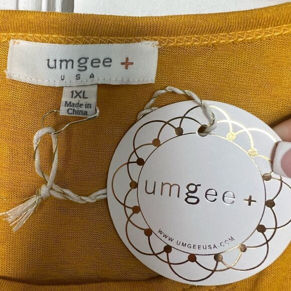 Umgee Yellow/Brown/Gray Long Puff Sleeve Color-block Striped Top 1XL - Picture 10 of 11